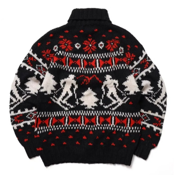 Marsh Landing Hand Knits Black Nordic Sweater Unisex Shetland Wool Xmas L VTG - Picture 1 of 10